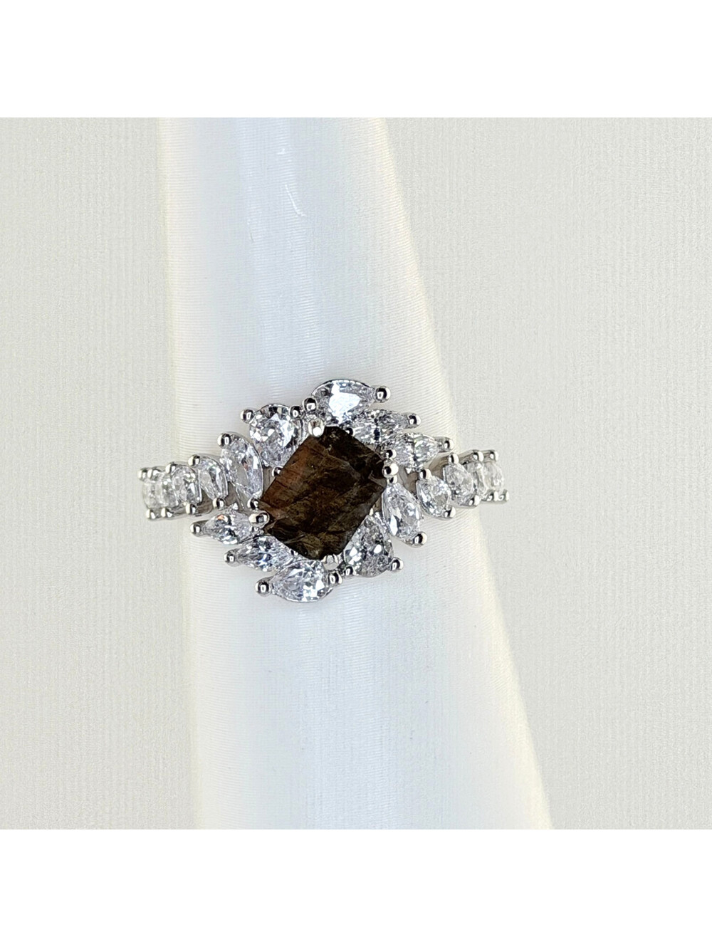Bomb Party Ring Sz 10 "Wrapped In Scandalous Stars" Genuine Labradorite Rhodium